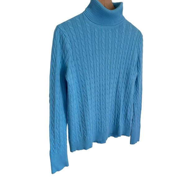Land’s End Cable Knit Turtle Neck Long Sleeve Sweater Blue small - Picture 2 of 4
